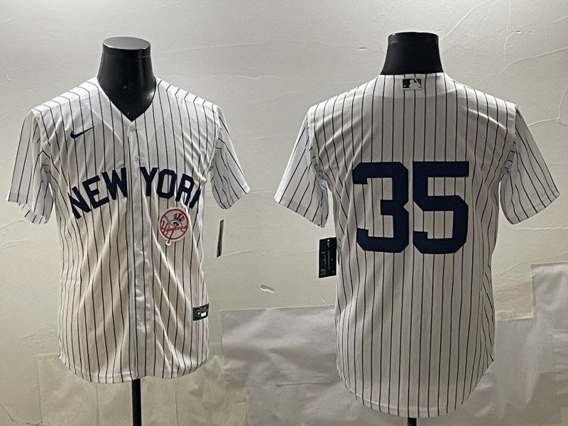 Men New York Yankees 35 No Name White Stripe Game 2025 Nike MLB Jersey style 3164